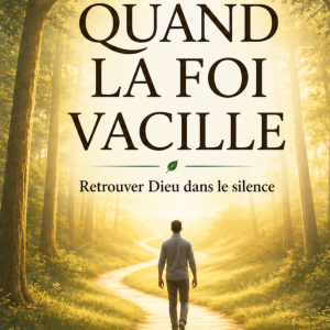 Couverture de Quand la foi vacille — Retrouver Dieu dans le silence, de Hervé Fomat, avec un homme sur un chemin lumineux en forêt.